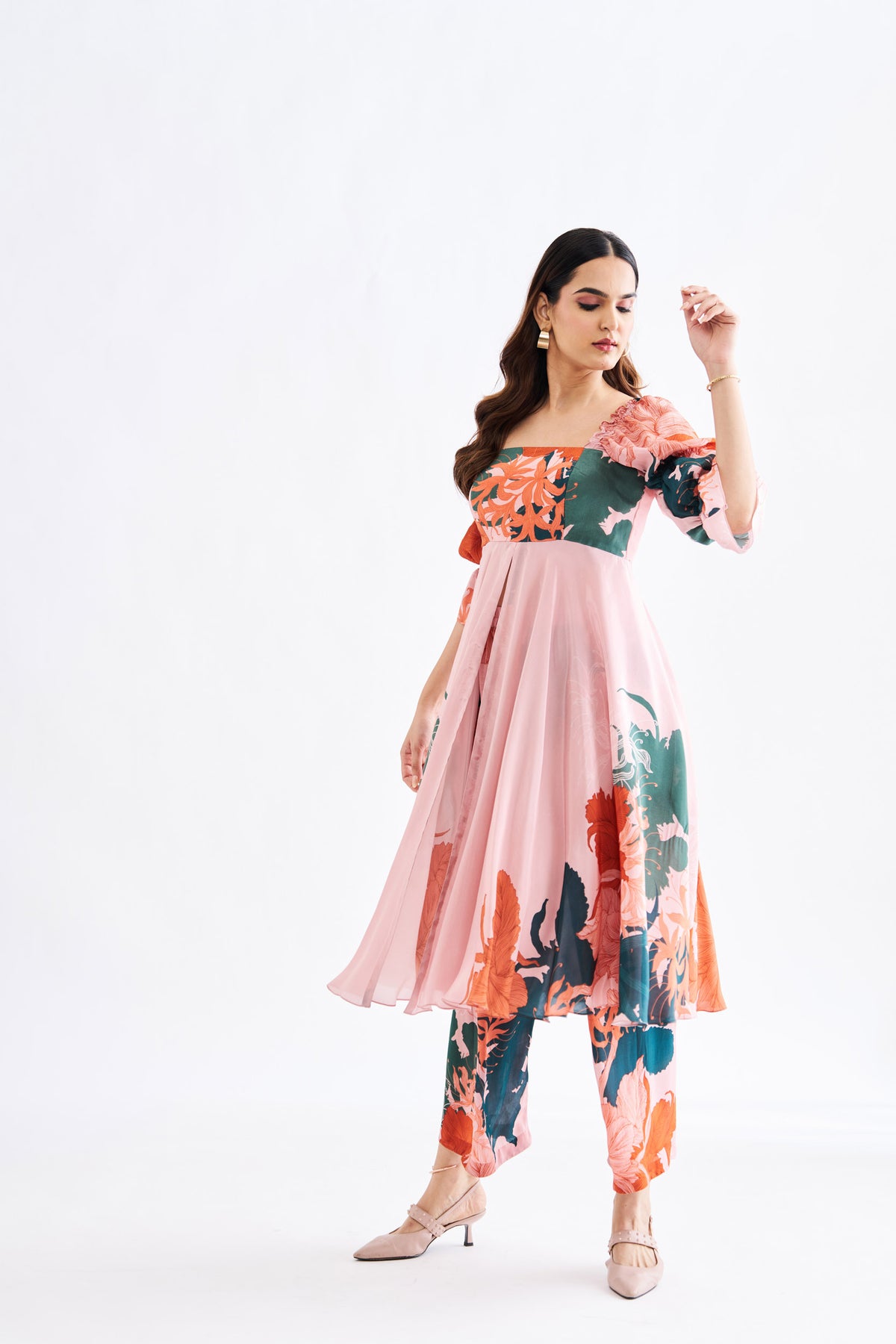 Coral Floral kurtha Set