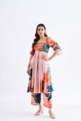 Coral Floral kurtha Set