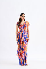 Ink Blue Floral Drape Saree