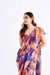 Ink Blue Floral Drape Saree