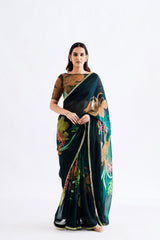 Green Floral Saree With Blouse