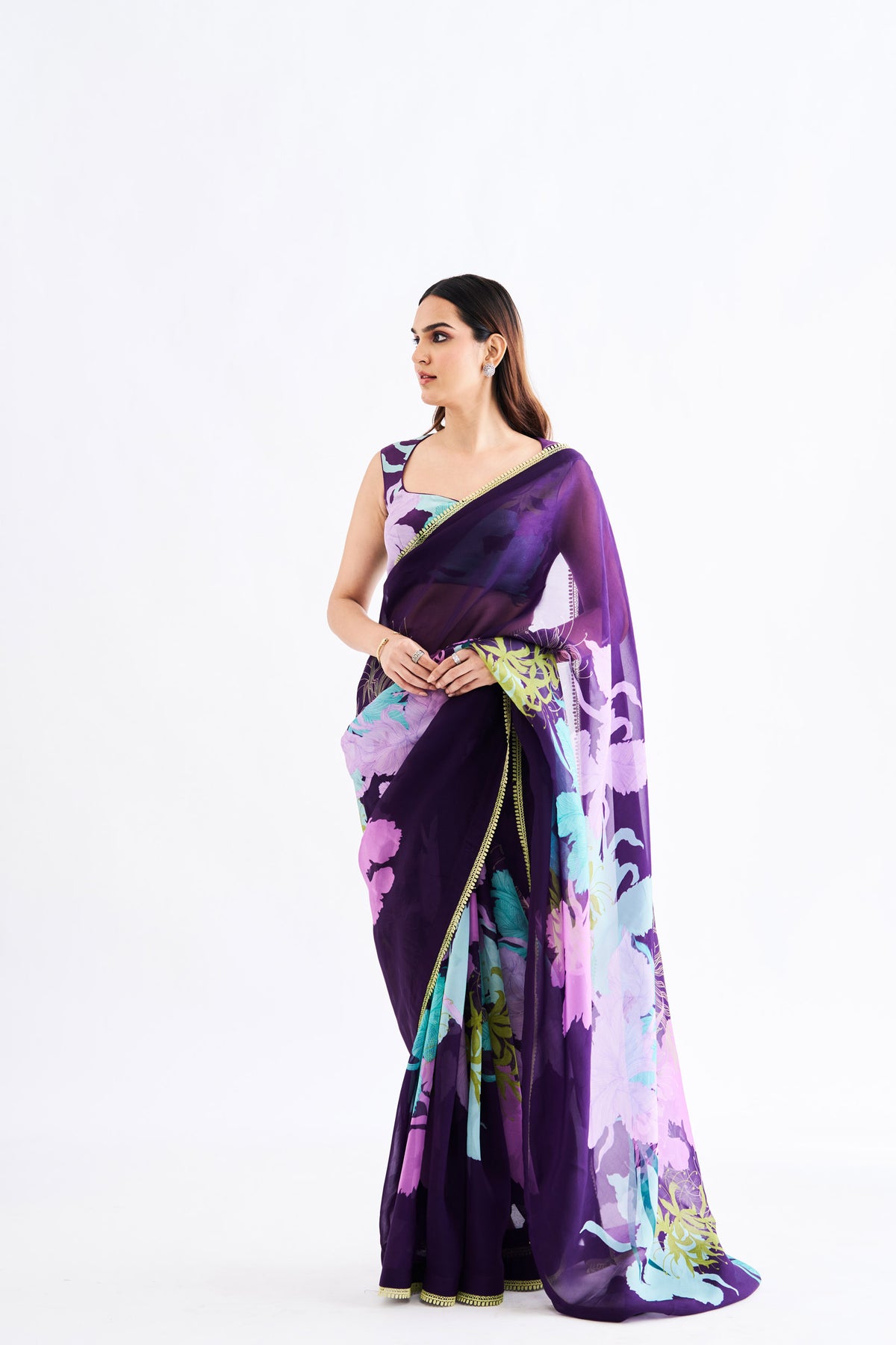 Purple Floral Saree With Blouse