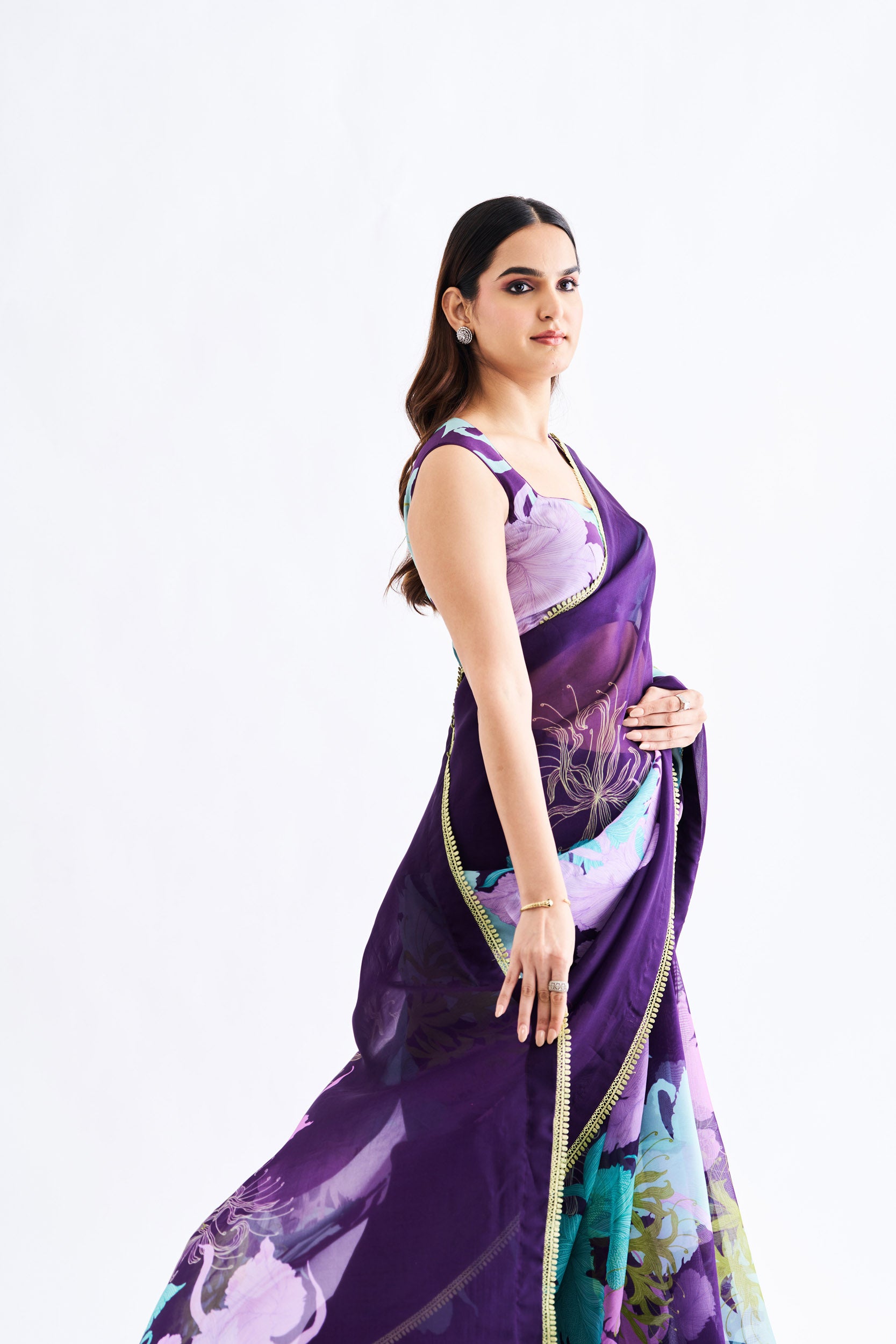 Purple Floral Saree With Blouse