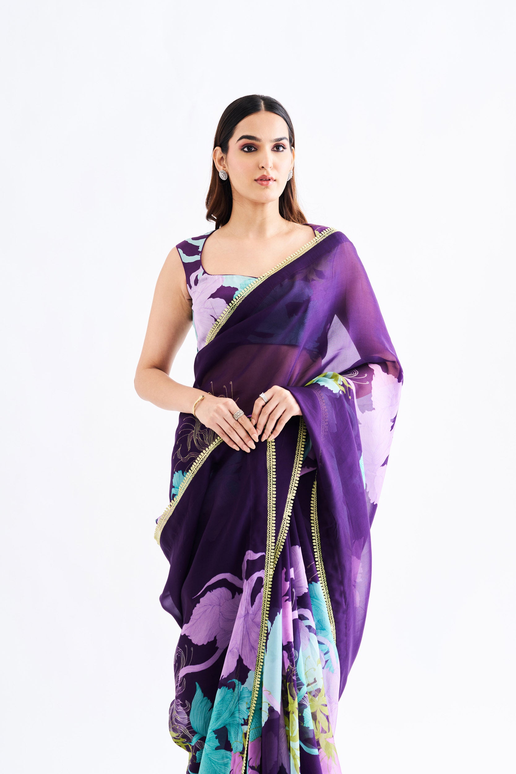 Purple Floral Saree With Blouse