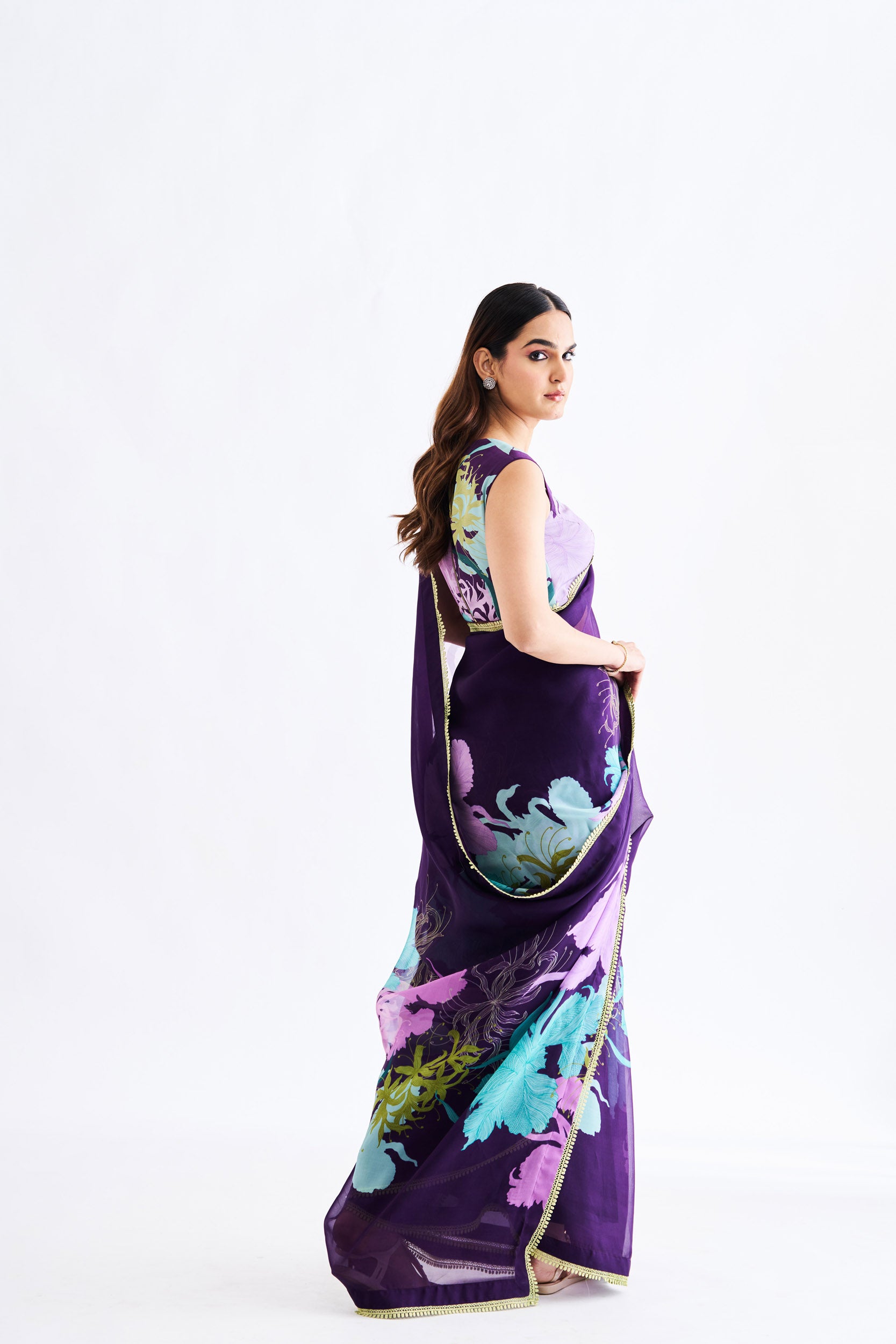 Purple Floral Saree With Blouse