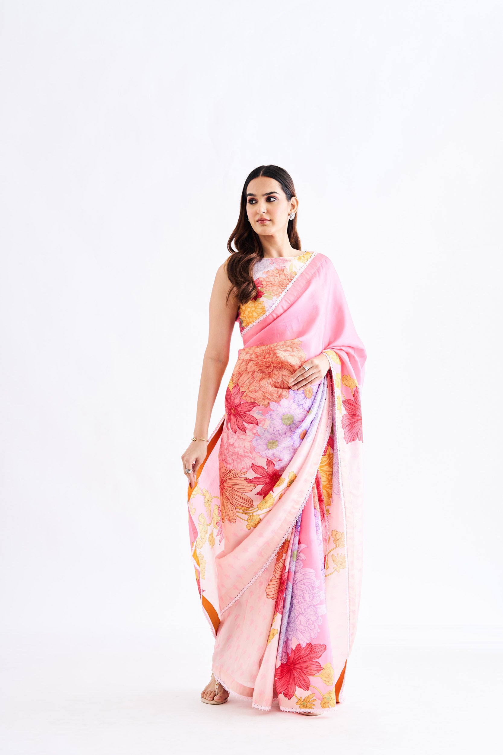 Pink Floral Saree With Blouse