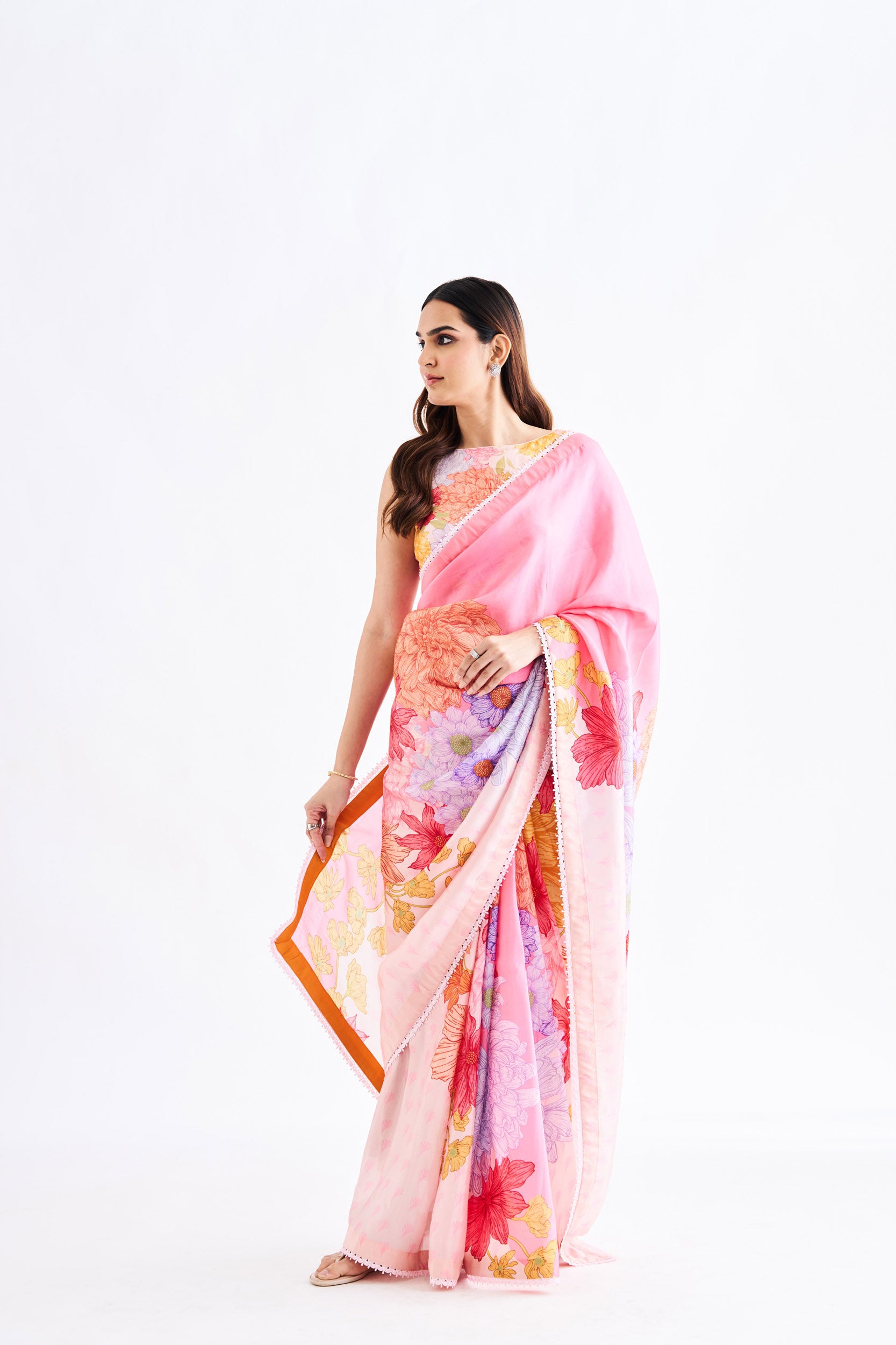 Pink Floral Saree With Blouse