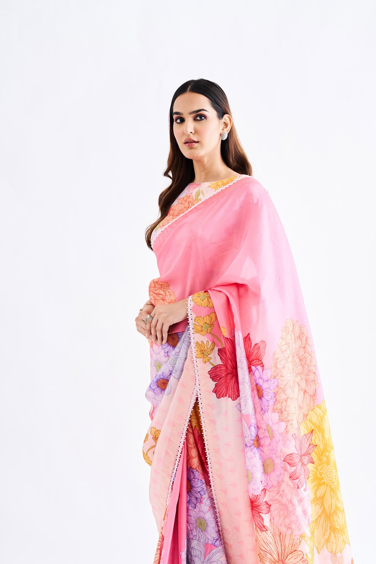 Pink Floral Saree With Blouse