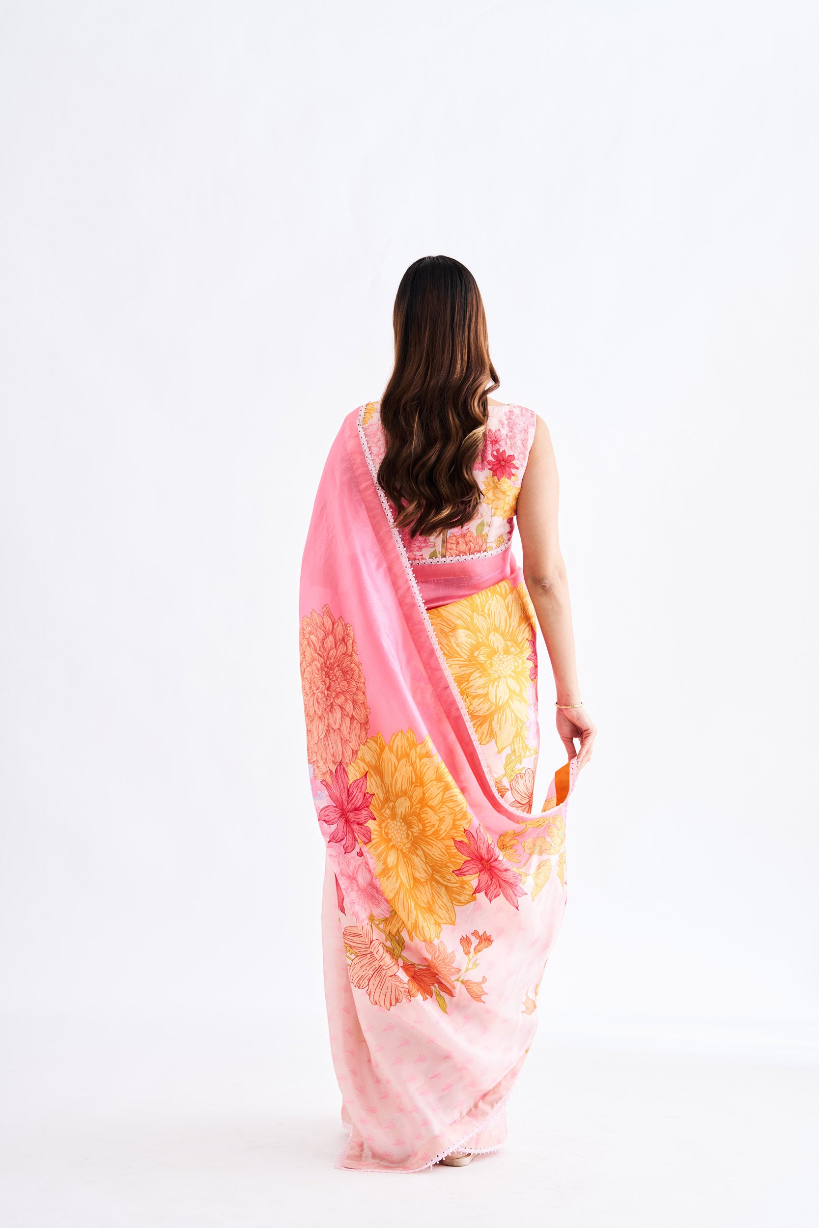 Pink Floral Saree With Blouse