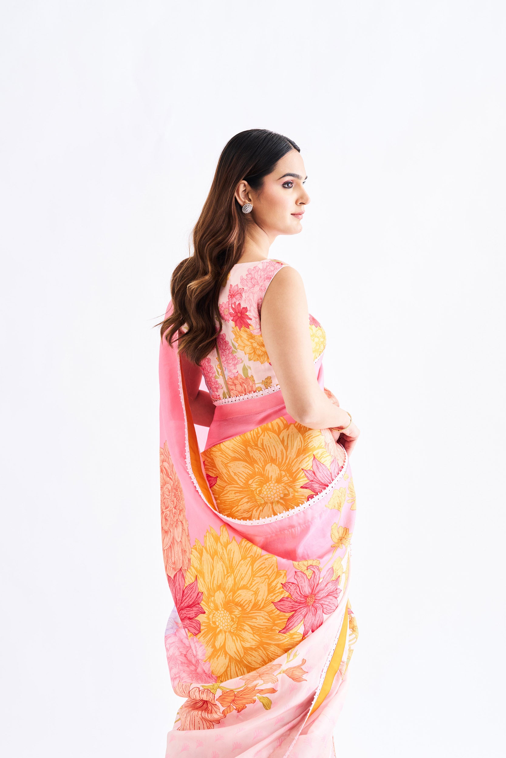 Pink Floral Saree With Blouse