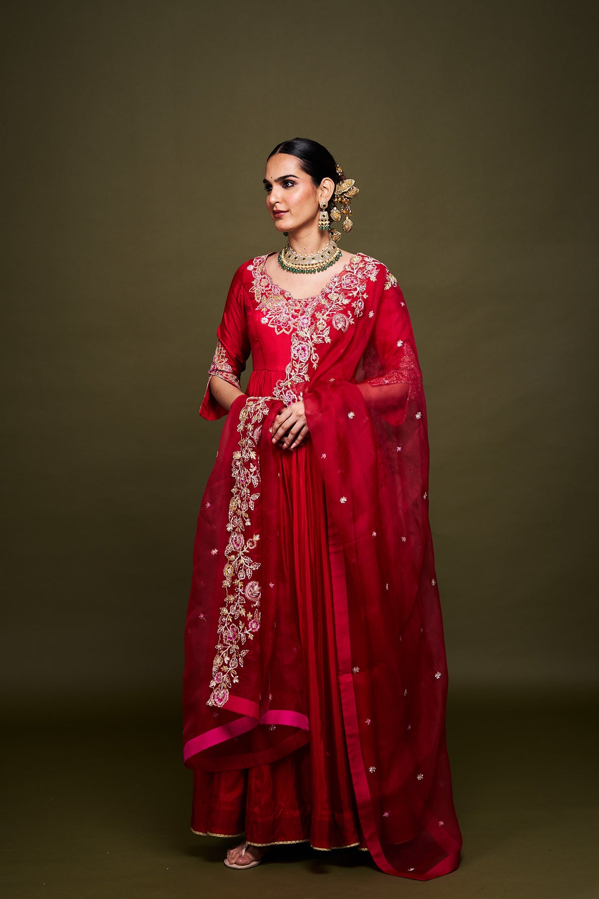 Aynoor Red Anarkali with Dupatta