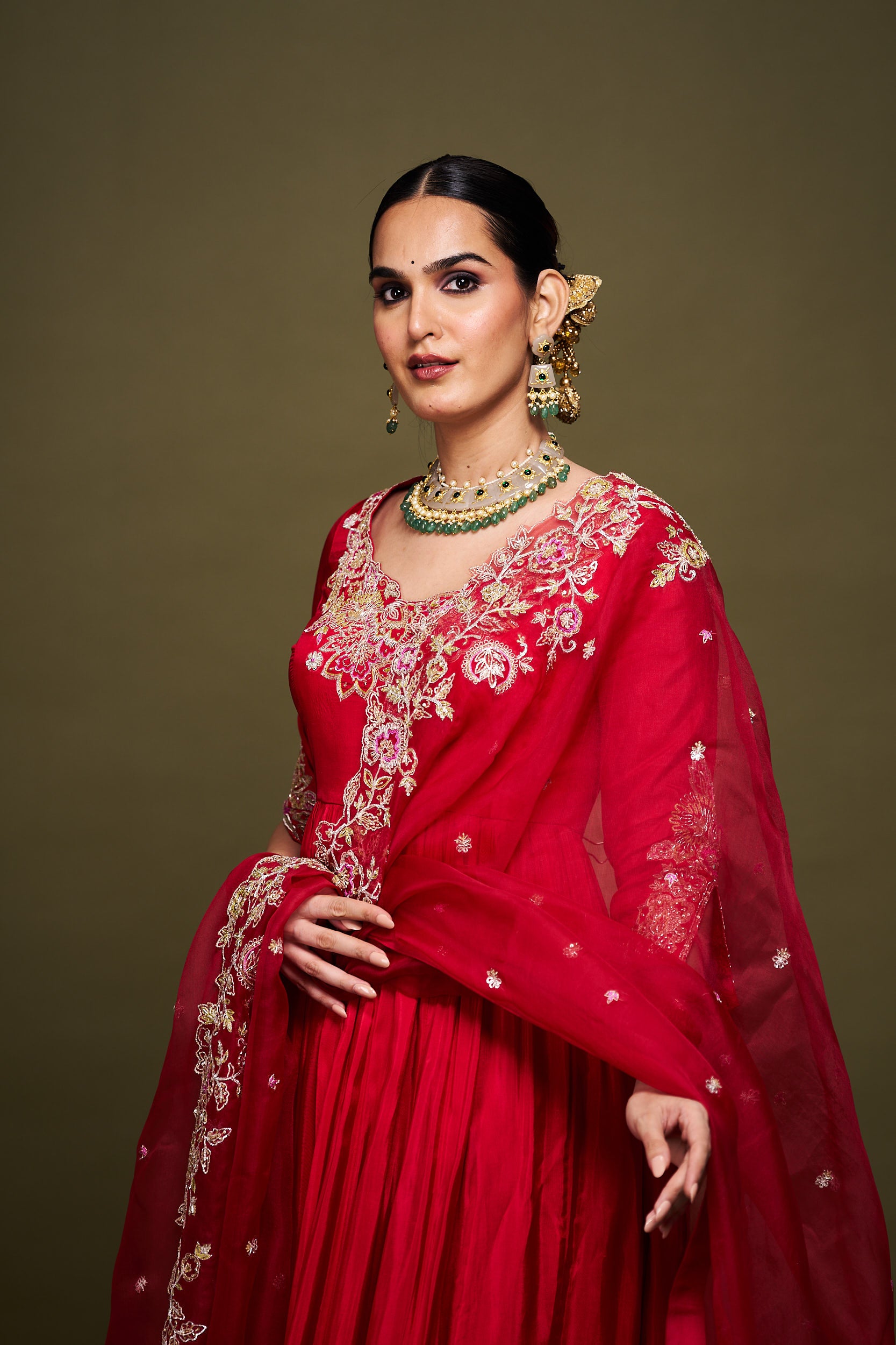 Aynoor Red Anarkali with Dupatta