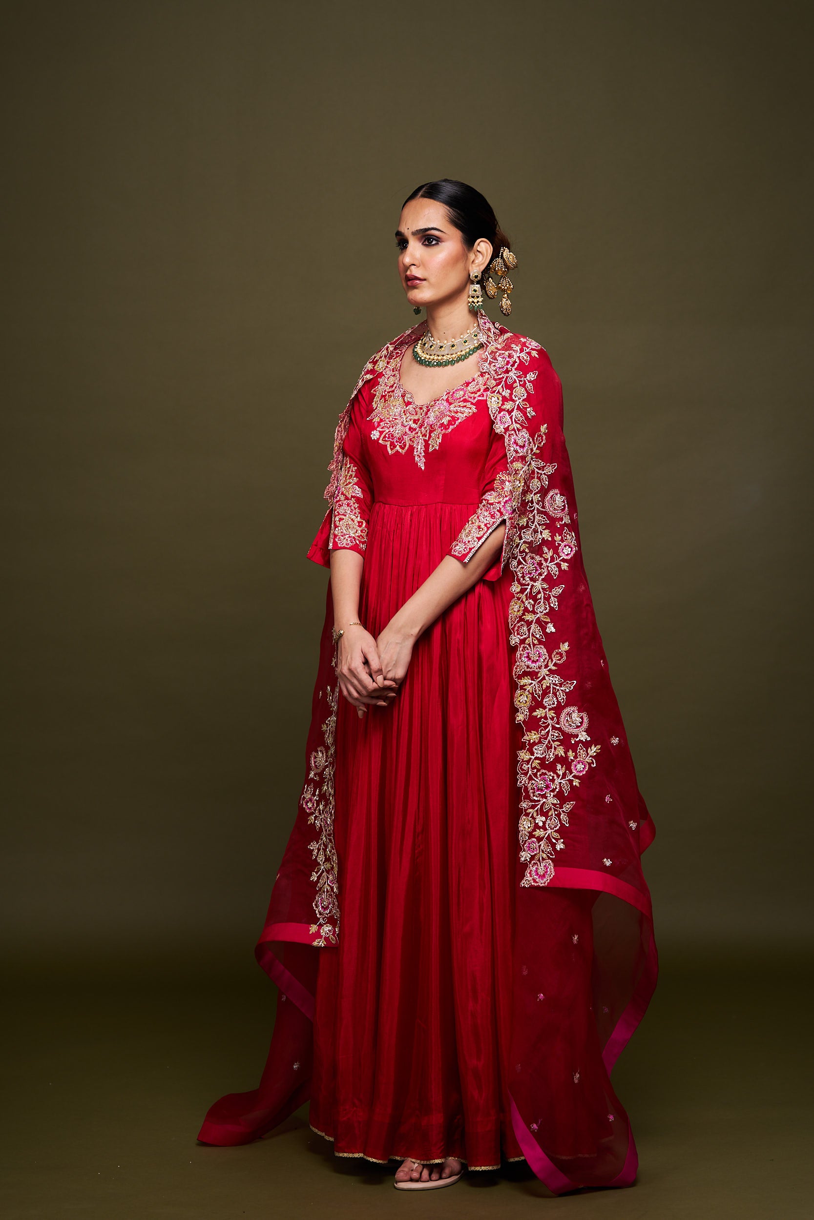 Aynoor Red Anarkali with Dupatta