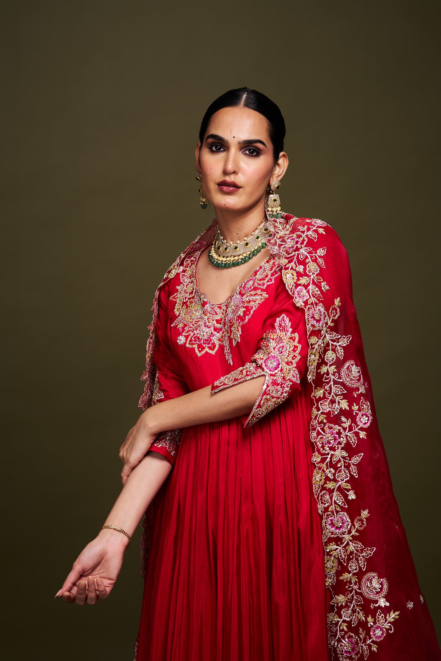 Aynoor Red Anarkali with Dupatta