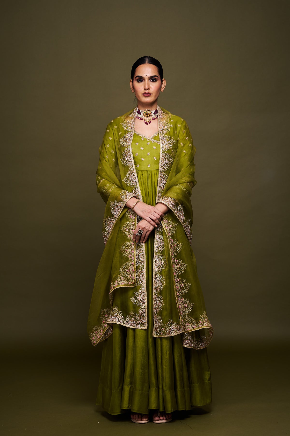 Zainab Green Anarkali with Dupatta