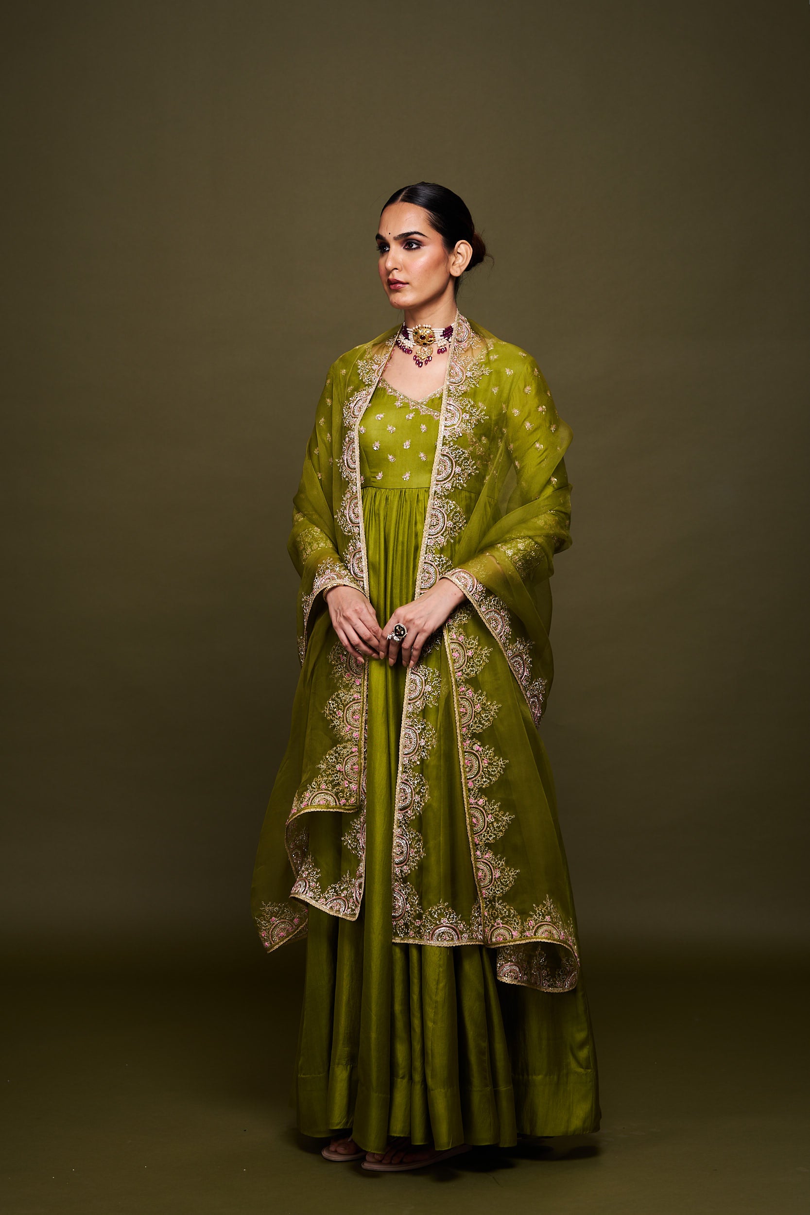 Zainab Green Anarkali with Dupatta