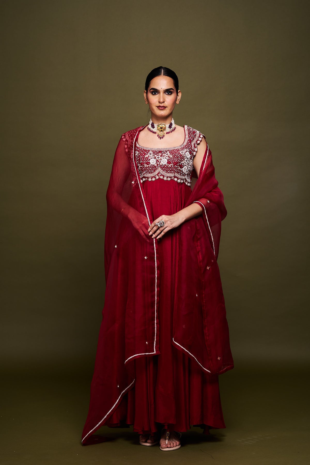 Amina Red Anarkali with Dupatta