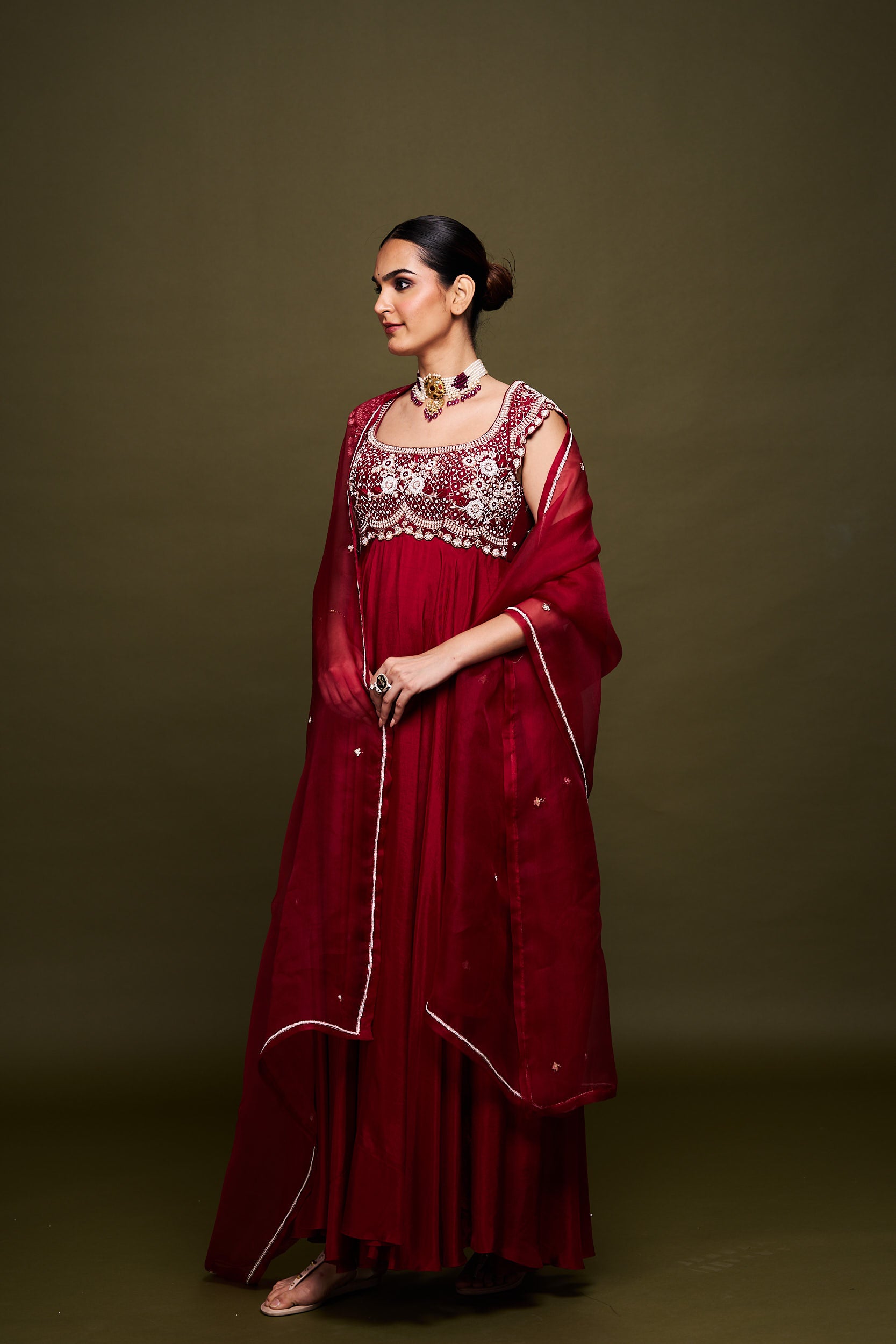 Amina Red Anarkali with Dupatta