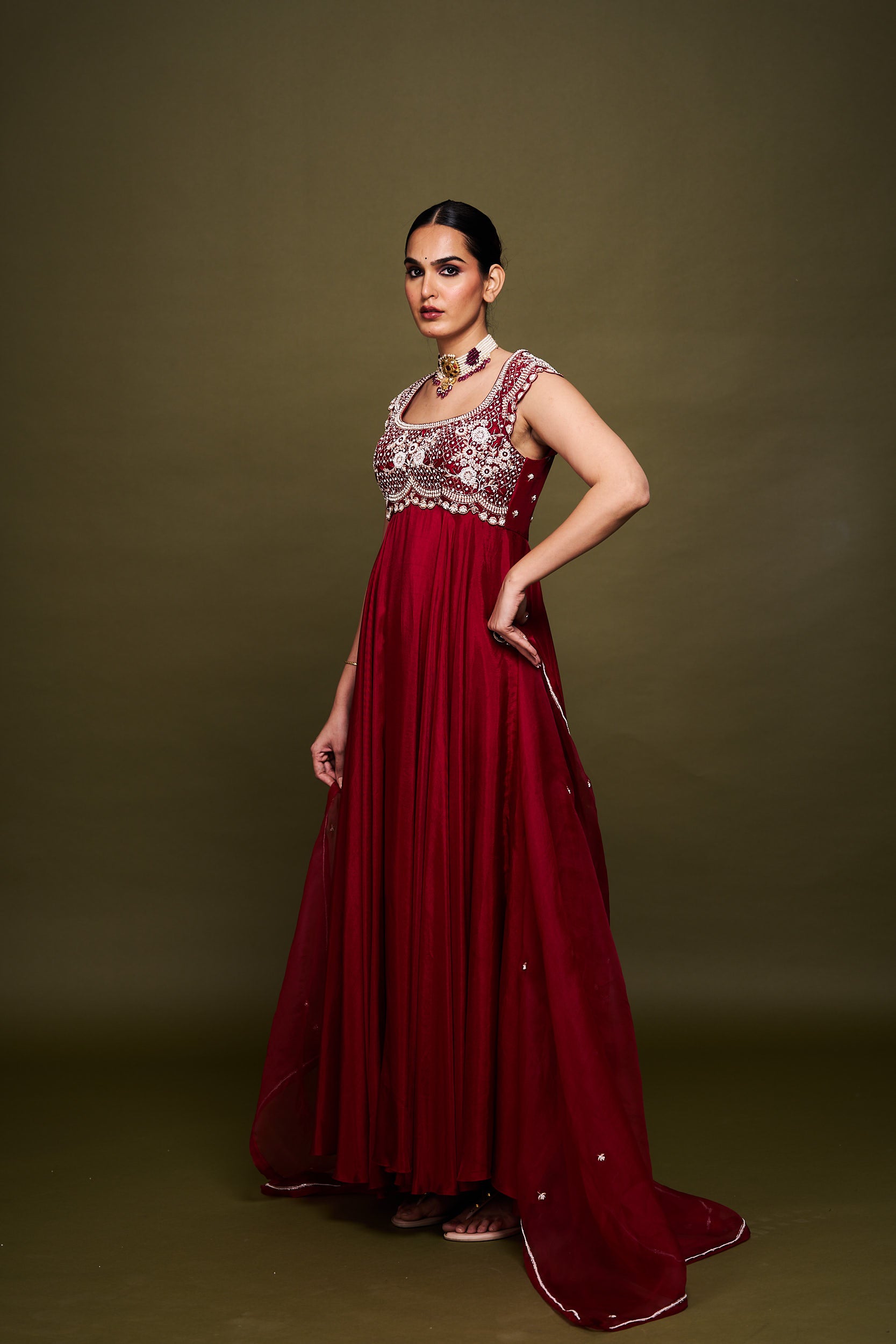 Amina Red Anarkali with Dupatta