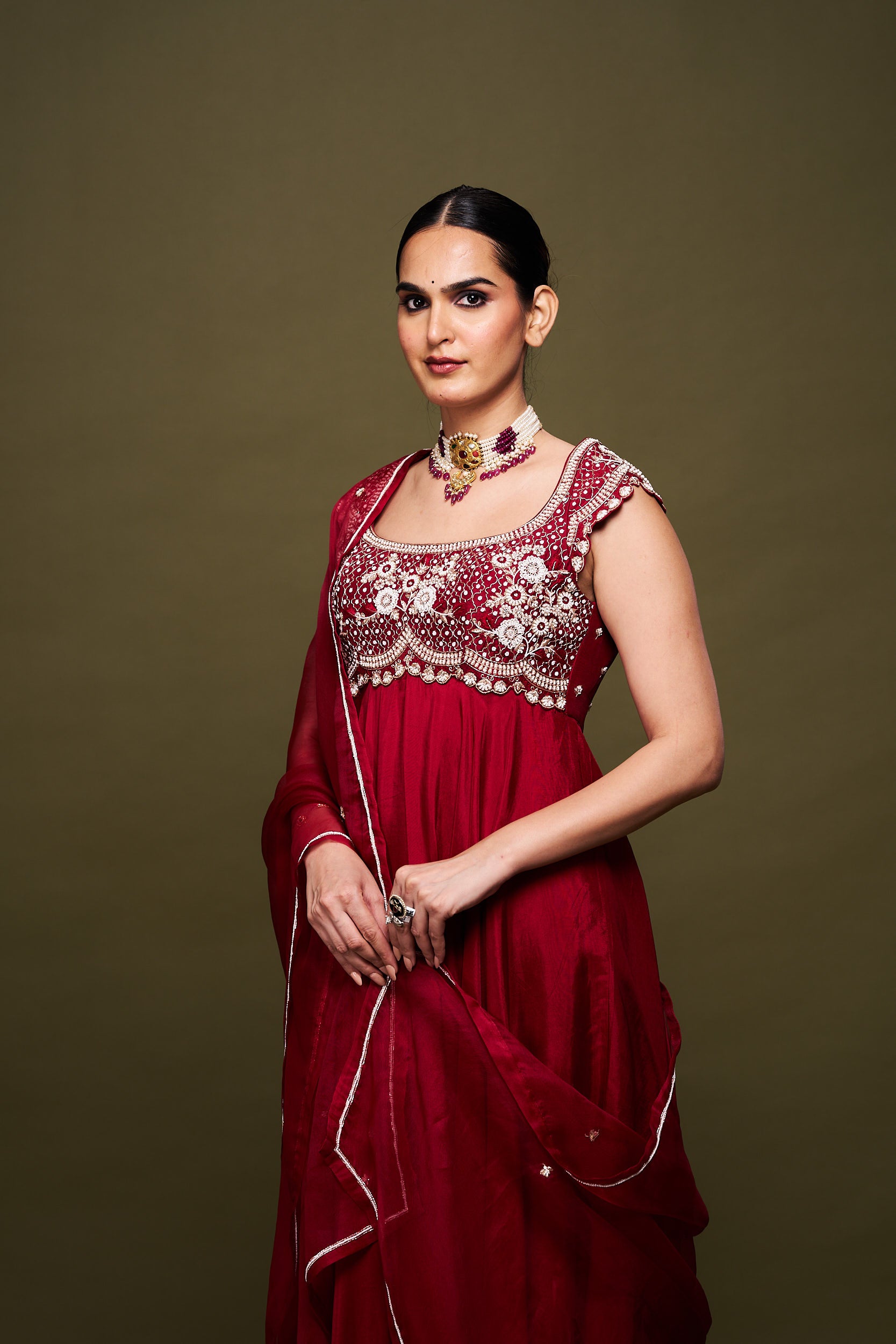 Amina Red Anarkali with Dupatta