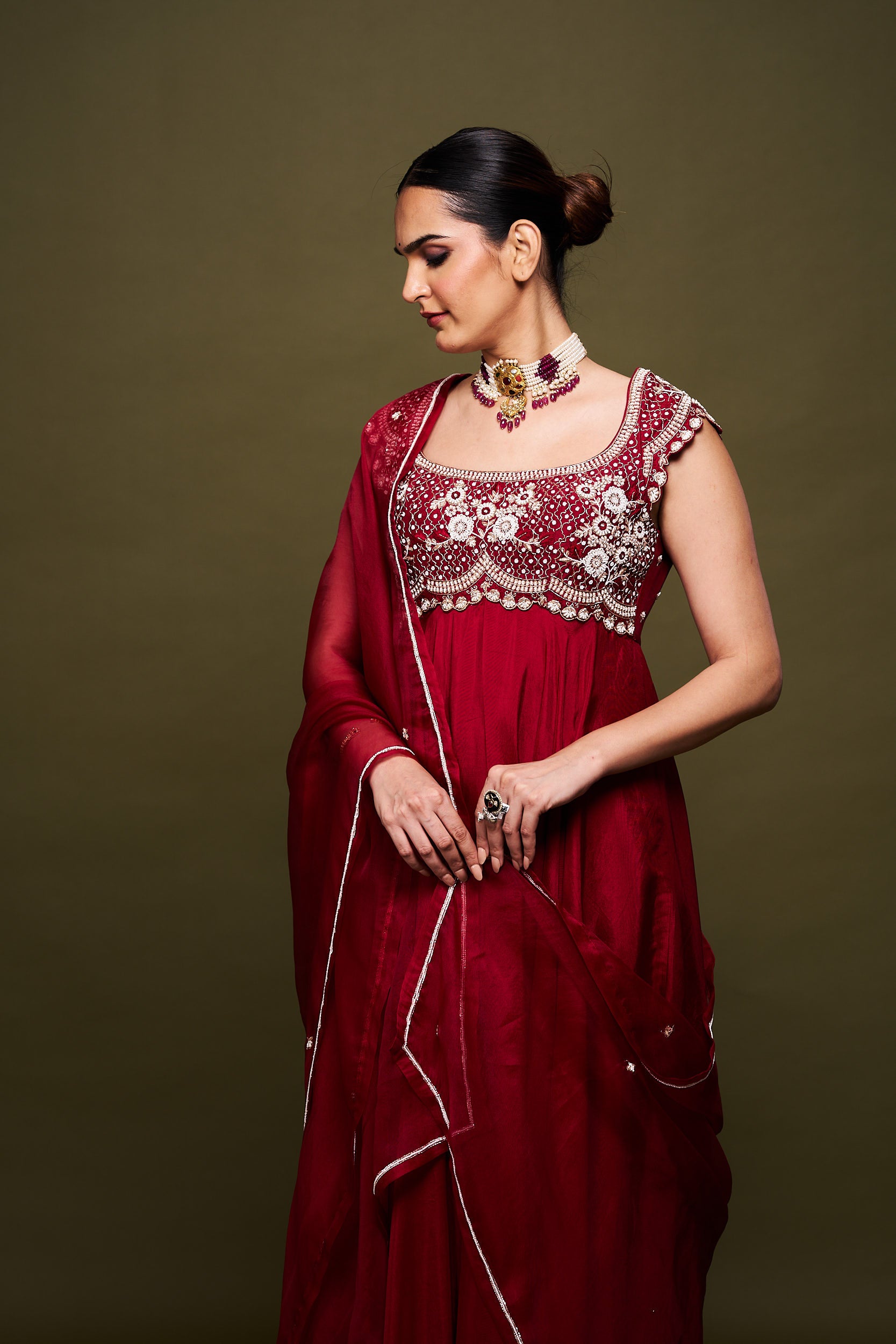 Amina Red Anarkali with Dupatta