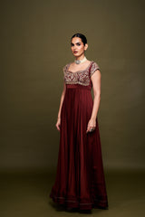 Thira Maroon Anarkali with Dupatta