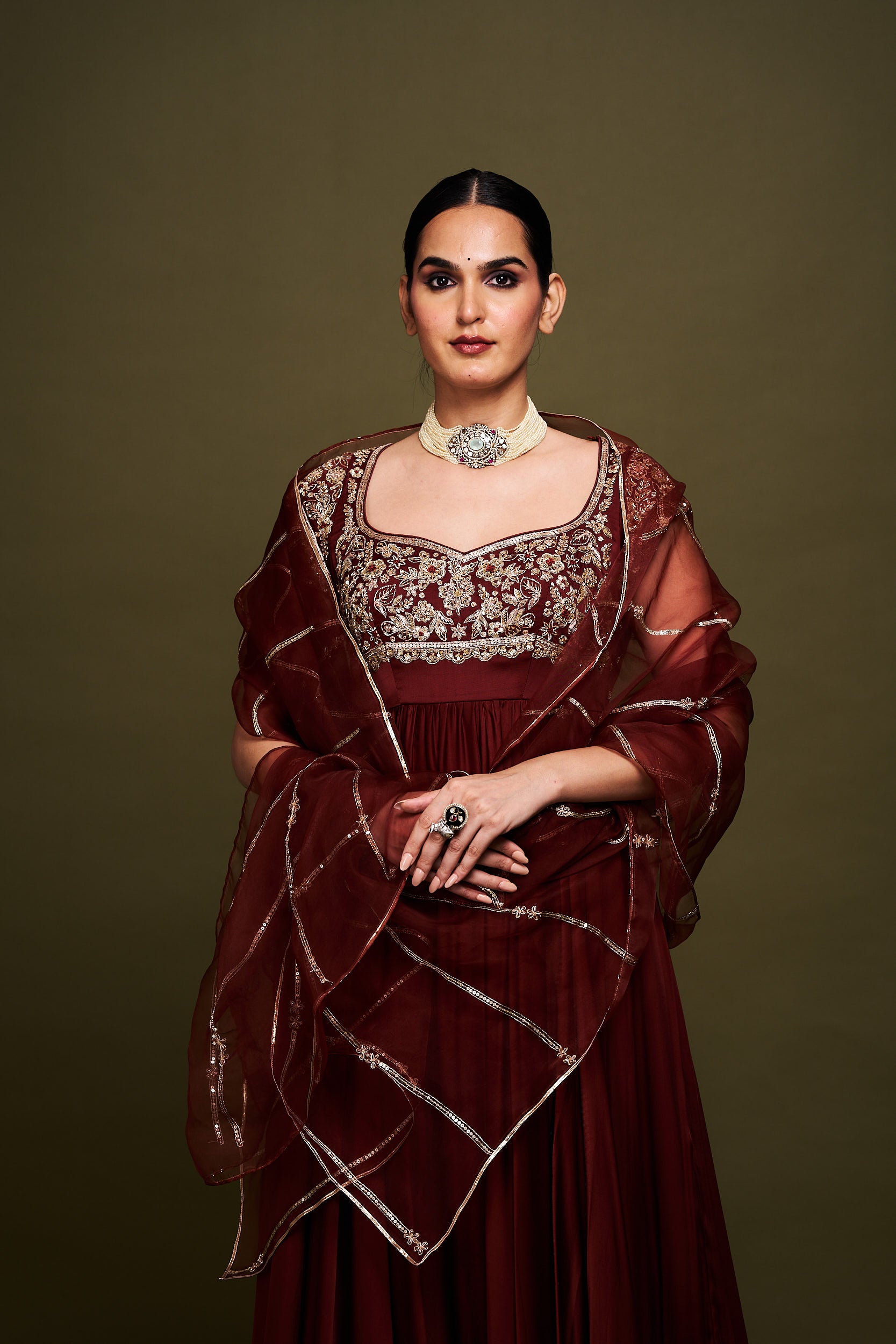 Thira Maroon Anarkali with Dupatta