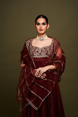 Thira Maroon Anarkali with Dupatta