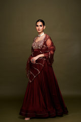 Thira Maroon Anarkali with Dupatta