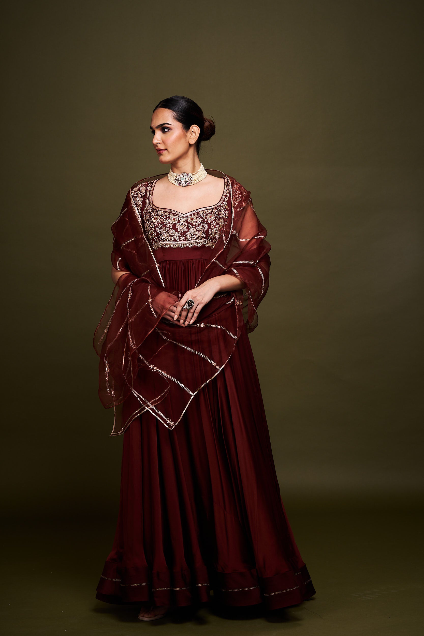 Thira Maroon Anarkali with Dupatta