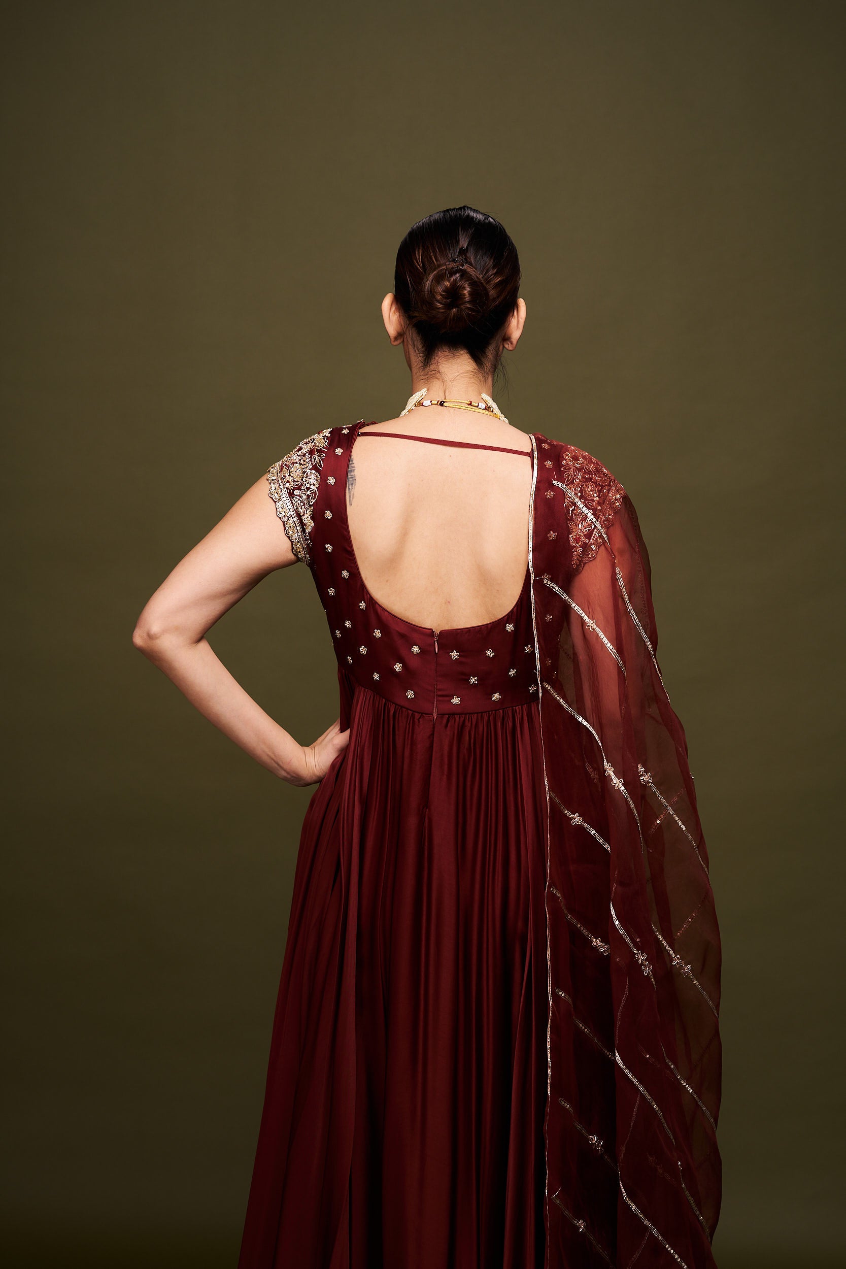 Thira Maroon Anarkali with Dupatta