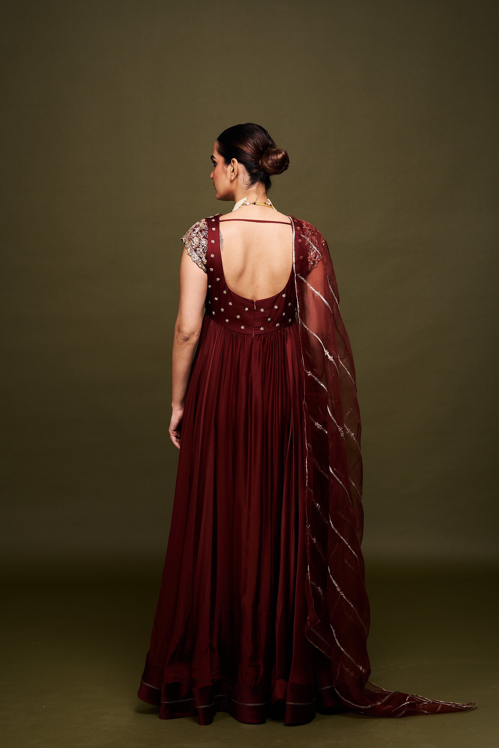 Thira Maroon Anarkali with Dupatta