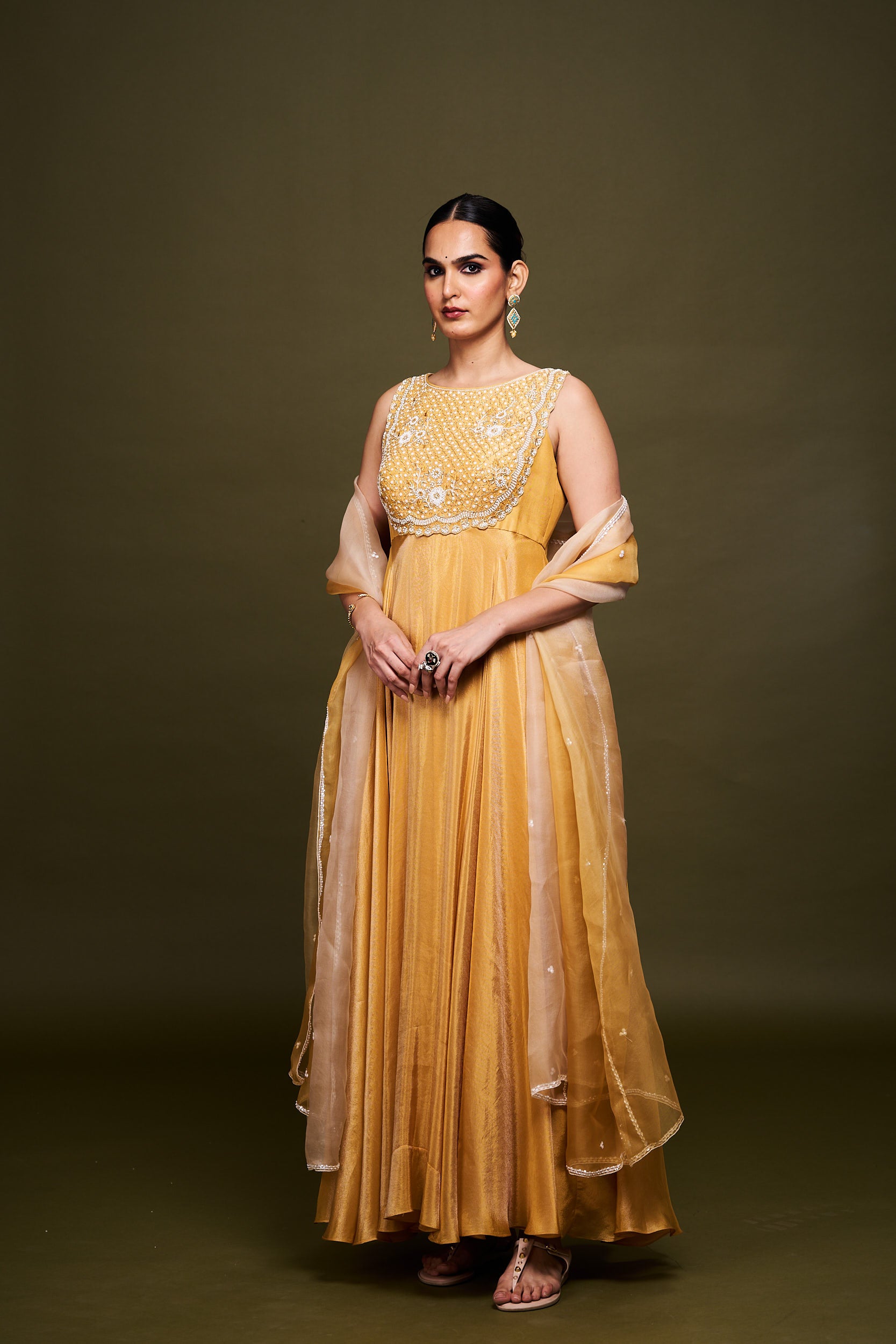 Aisha Yellow Anarkali with Dupatta