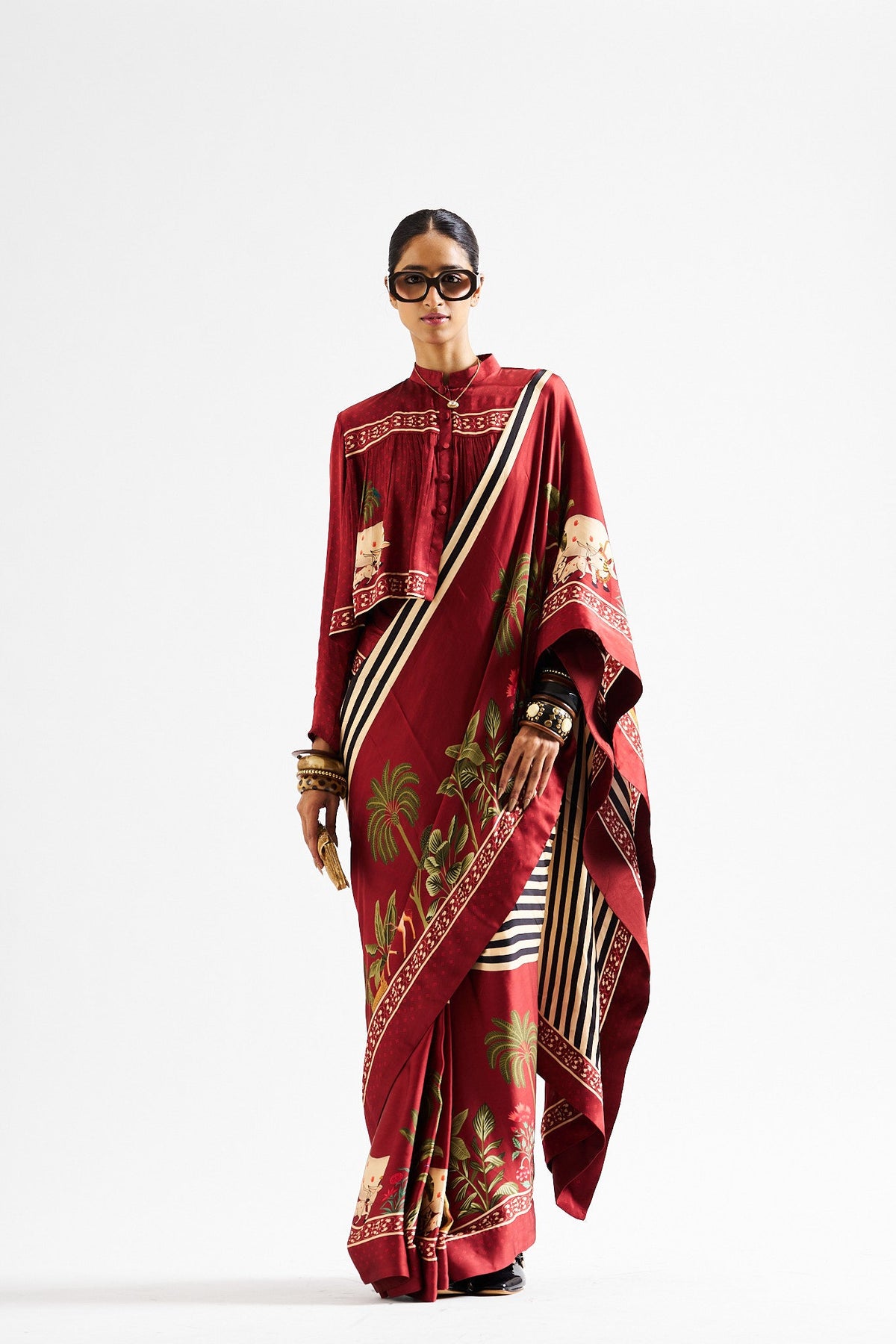 Faina saree with crop top- maroon