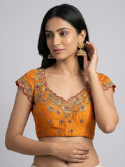 Orange Hand Embroidered Blouse