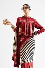 Faina saree with crop top- maroon