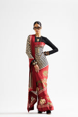 Faina saree with black blouse- Maroon