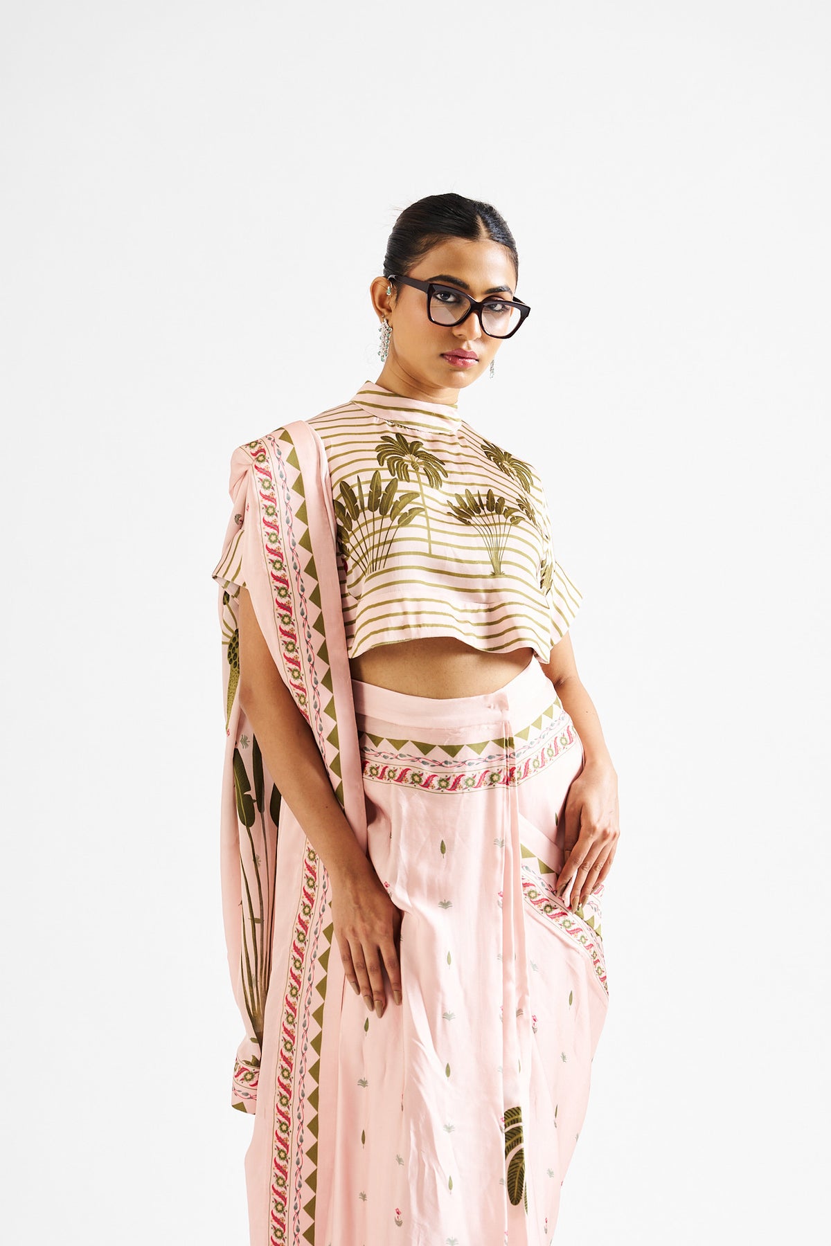 Minika saree with crop top_ candy beige