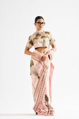 Minika saree with crop top- candy beige