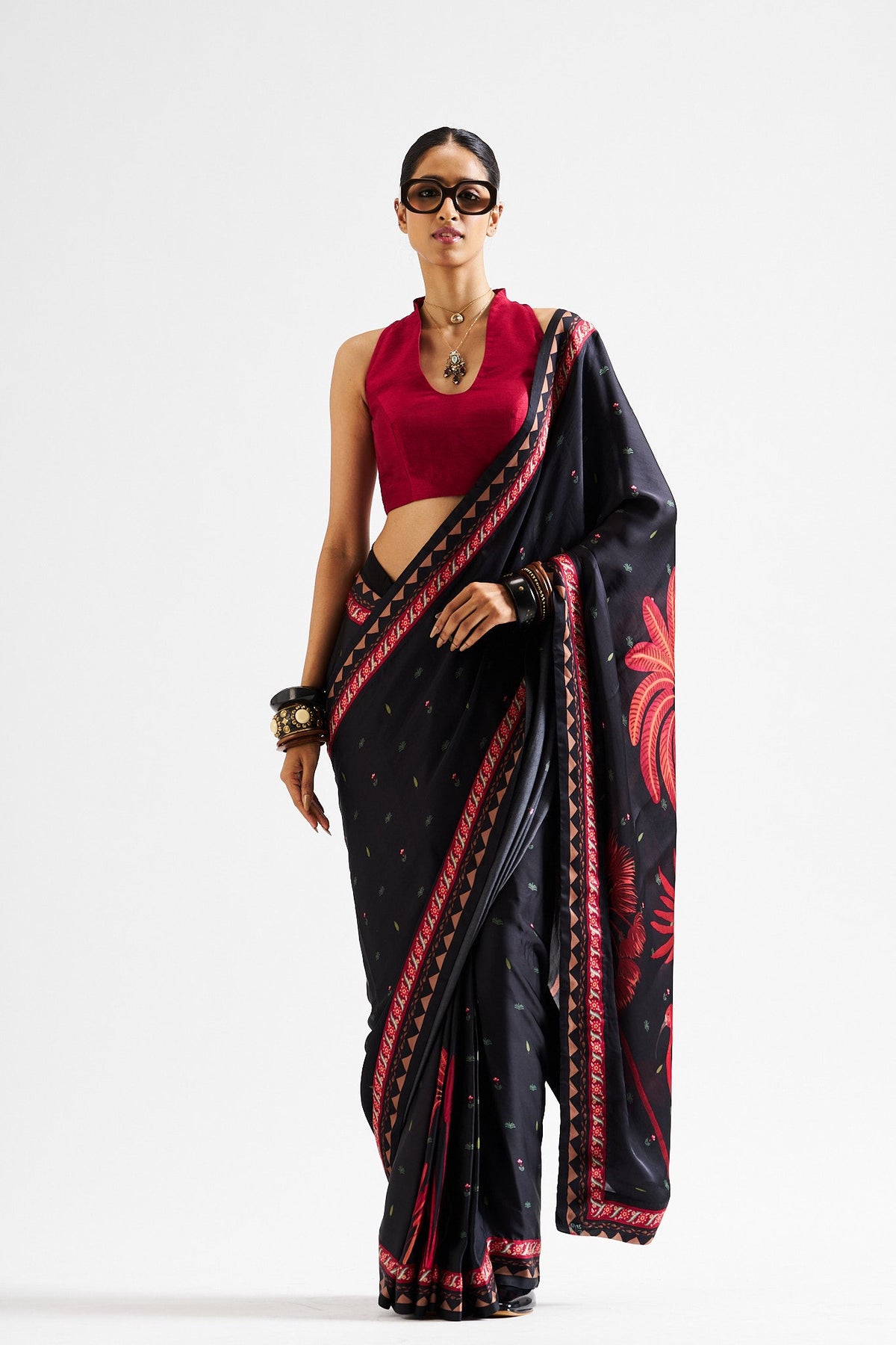 Varya saree with maroon blouse- Black