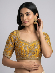 Mustard Hand Embroidered Bridal Blouse