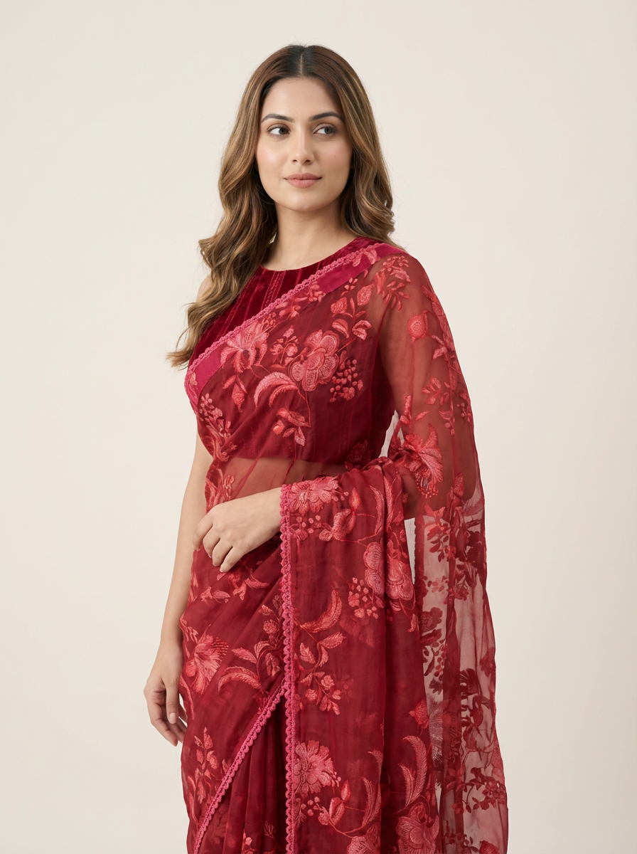 Leena Saree Set- Maroon