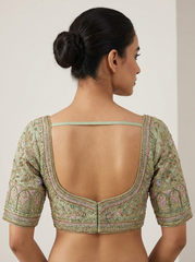 Sea Green Tissue Hand Embroidered Bridal Blouse