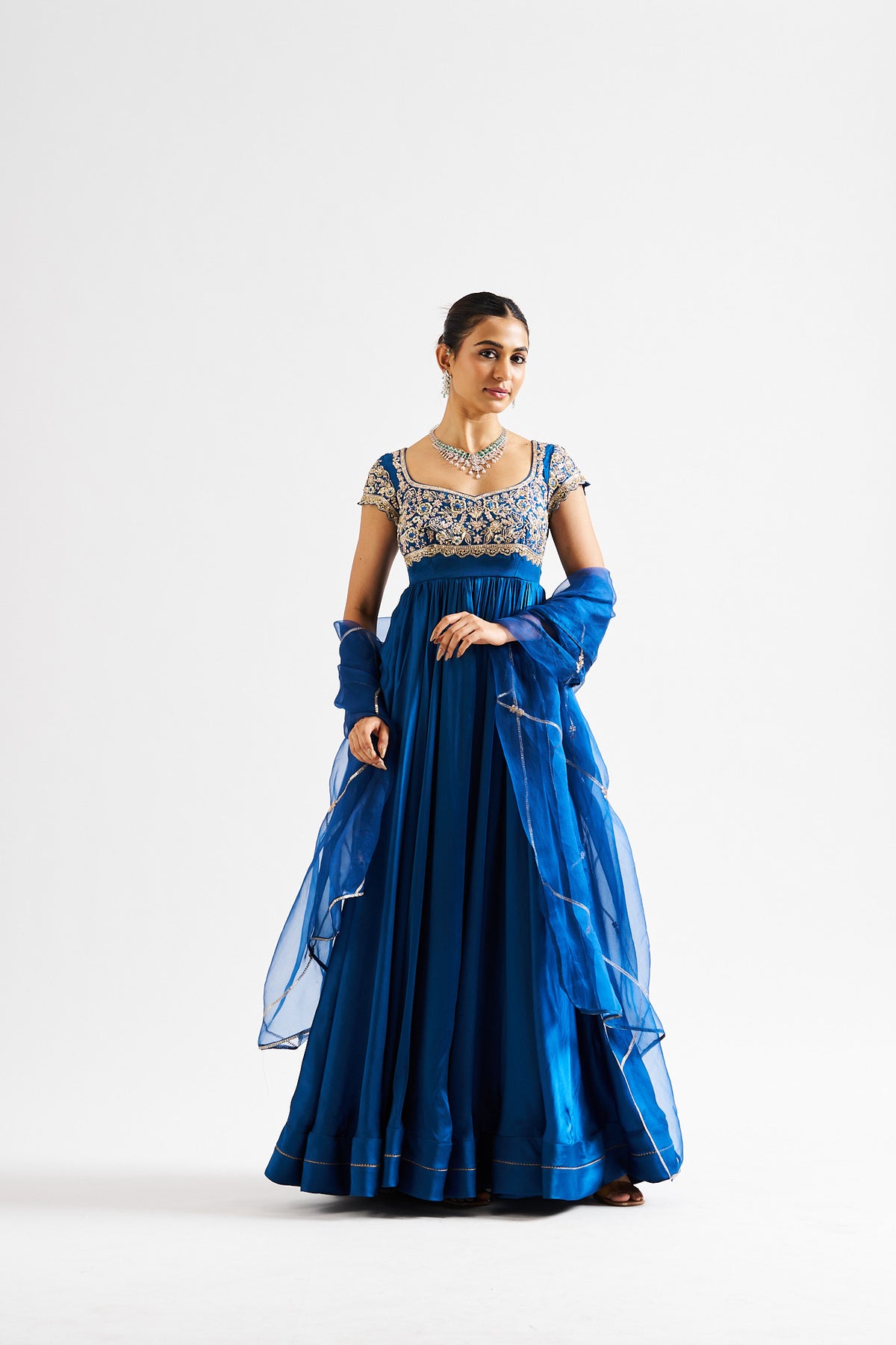 Thira Peacock Blue Anarkali with Dupatta RTS