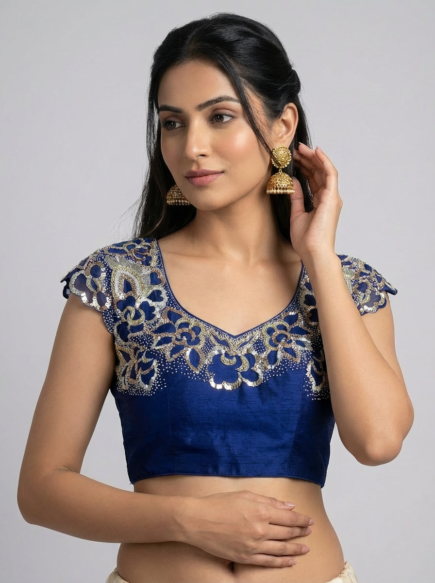 Blue Hand Embroidered Blouse