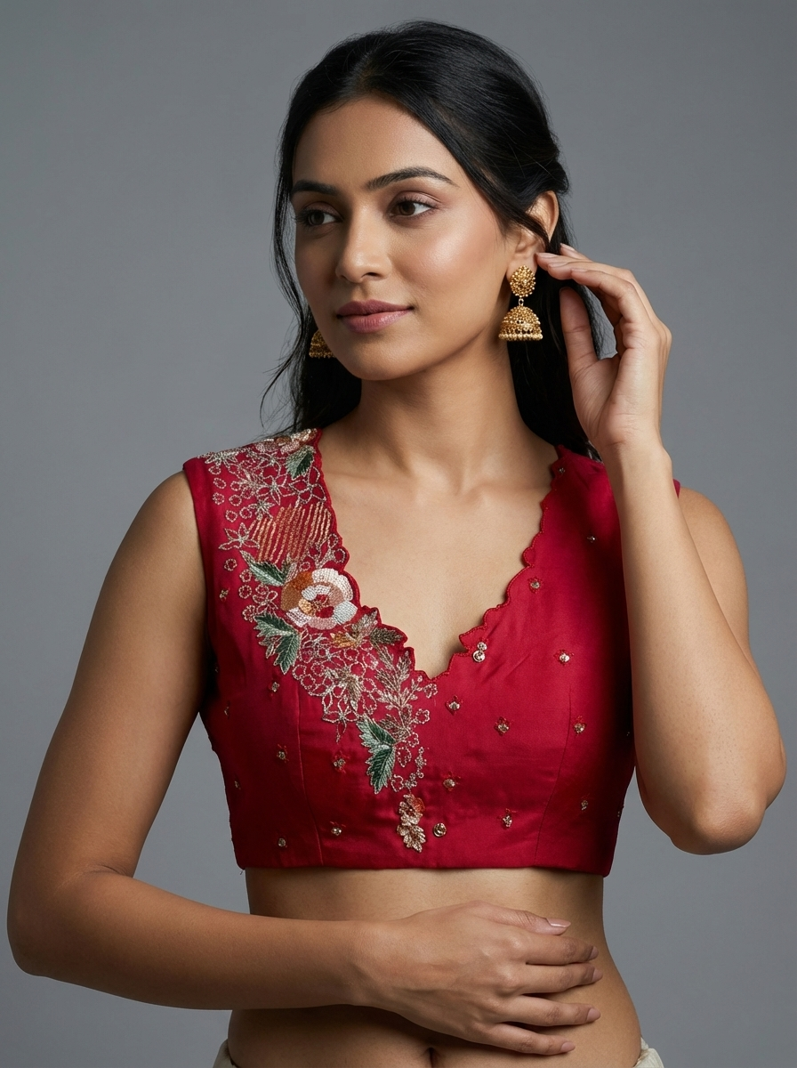 Red Hand Embroidered Blouse