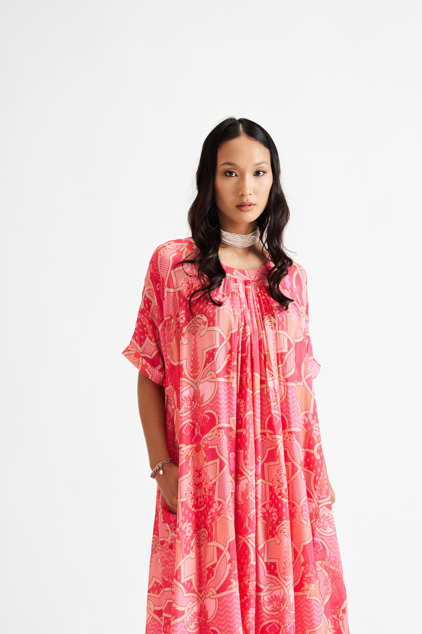 Zelina-Pink Relaxed Abstract Allover Kurta Set