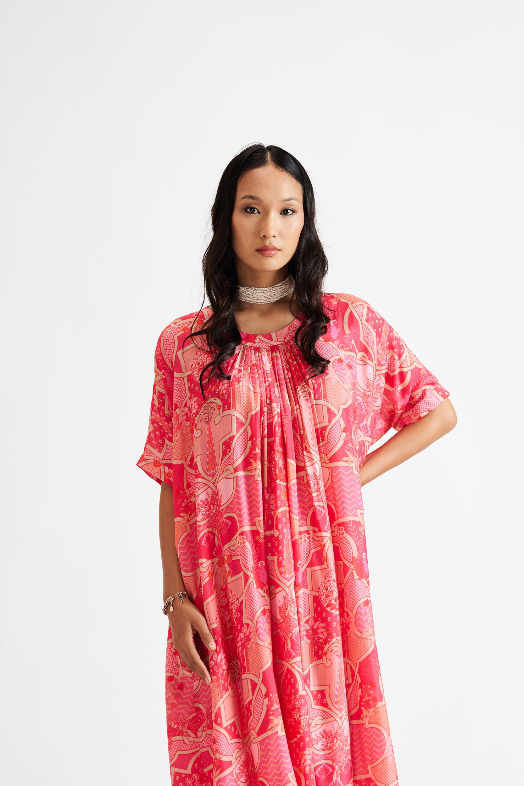 Zelina-Pink Relaxed Abstract Allover Kurta Set