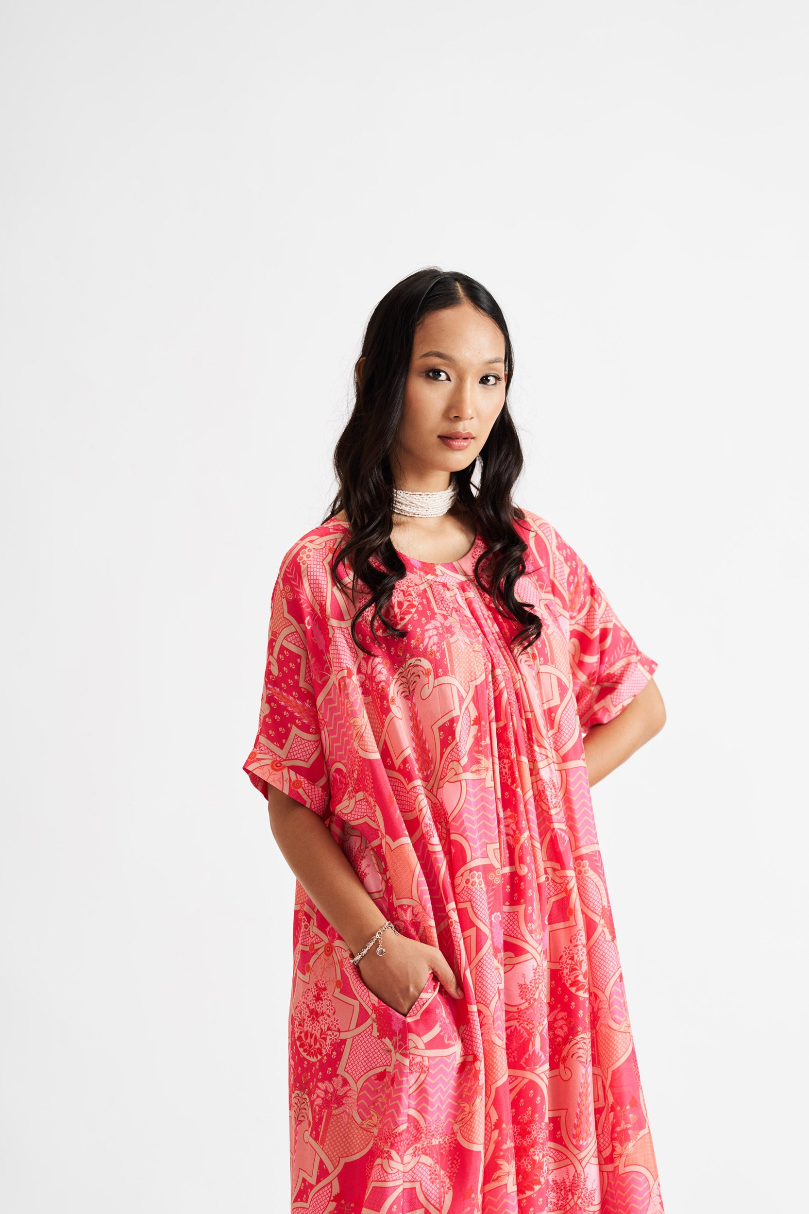 Zelina-Pink Relaxed Abstract Allover Kurta Set