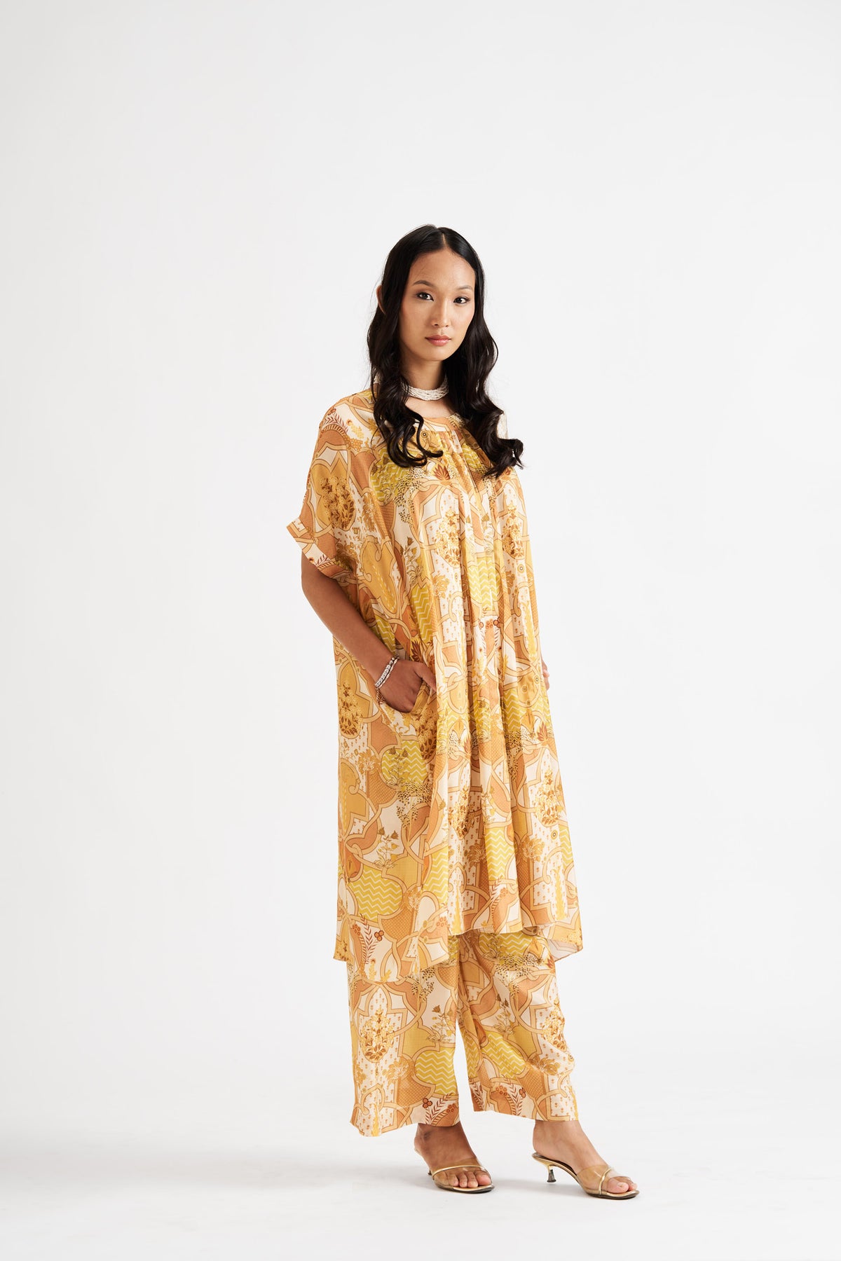 Alana-Yellow Relaxed Abstract Allover Kurta Set